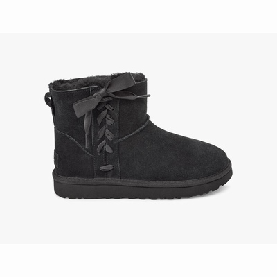 Botas UGG Classic Lace Mini Mulher Pretas | PT-UPIRY